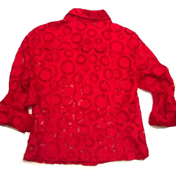 Ruby Rd. Red sheer button collar top - Picture 7 of 9